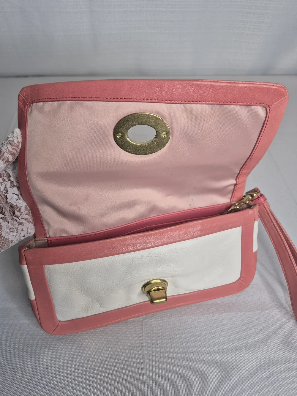 Coach Pink & White Two-Tone Leather Handbag Set EUC